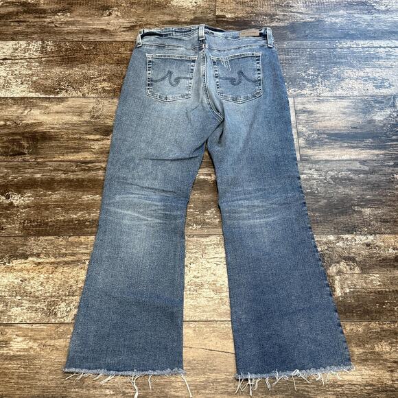 AG Jeans Womens Size 32 Farrah Mid Rise Crop Bootcut Blue Denim Frayed‎ Hem NEW - Picture 8 of 16